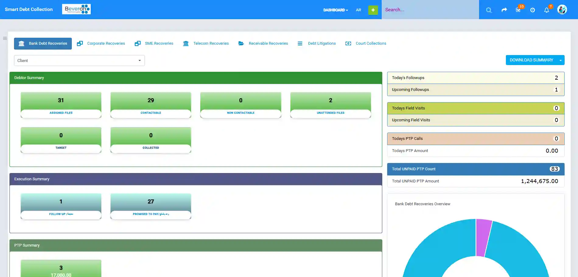 Smart Debt Collection Agent Dashboard screenshot
