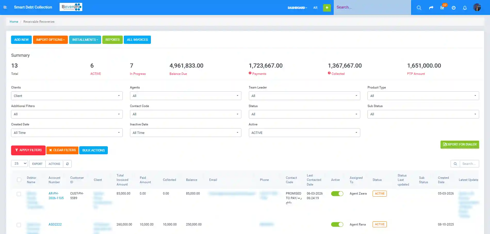 Smart Debt Collection Recoveries Overview screenshot
